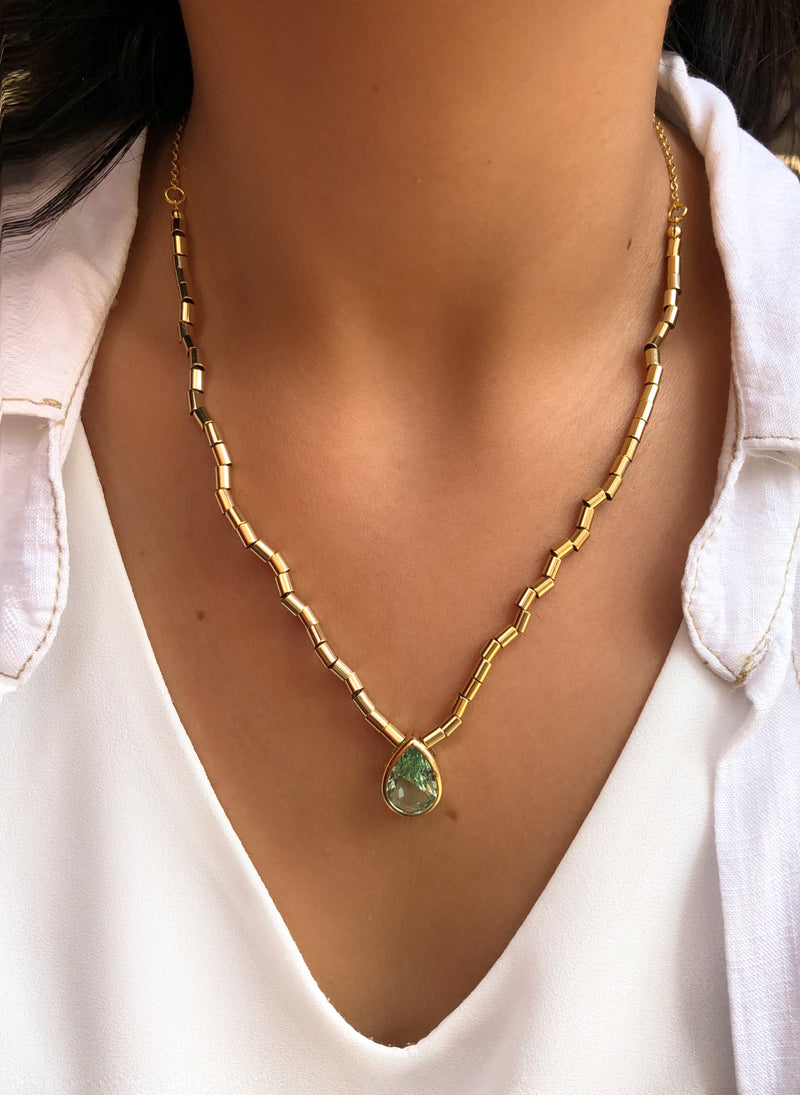 Colar Diana Com Gota Lapidada Cor Berilo 45cm