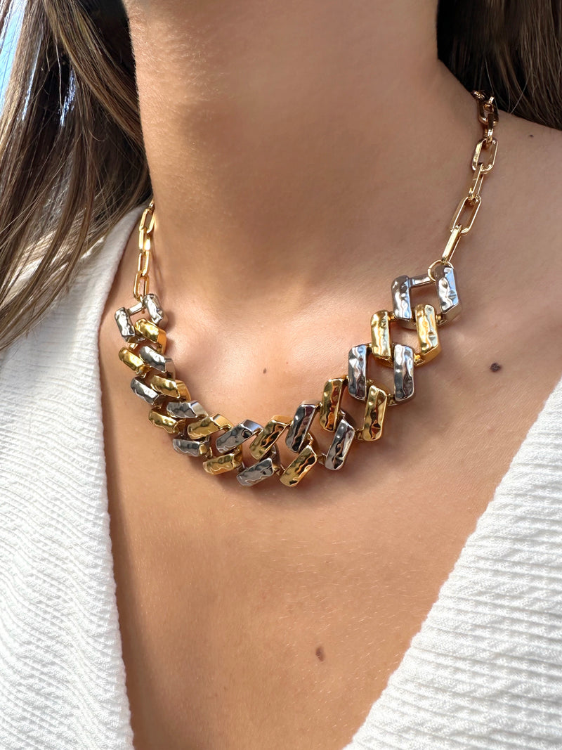 Colar Duo Banho Elos Quadrados 40cm