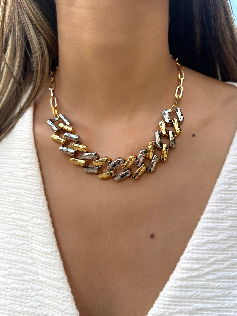 Colar Duo Banho Elos Quadrados 40cm