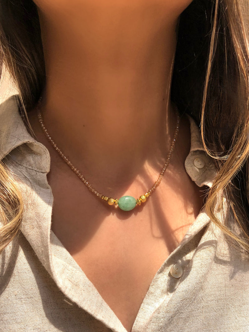 Colar Fernanda Pedra Rolada Quartzo Verde 42cm