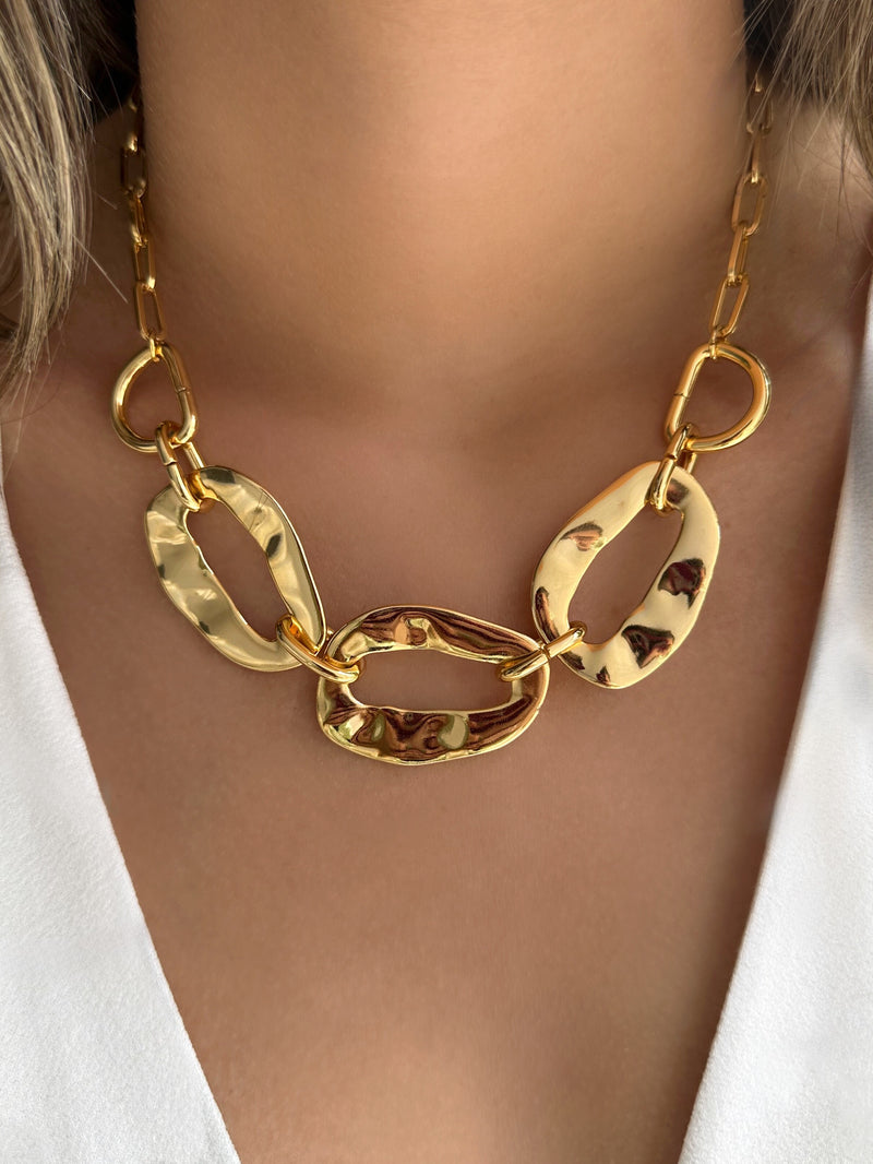 Colar Lívia Corrente E 3 Elos Orgânico 45cm