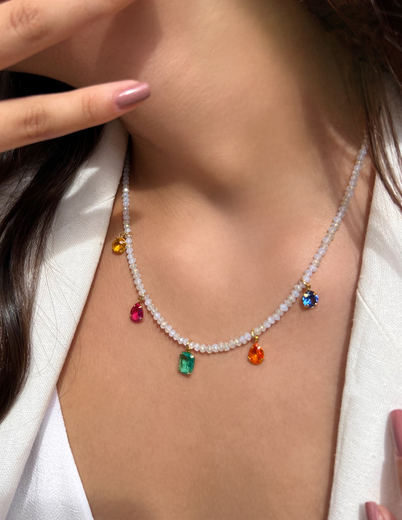 Colar Mini Cristais Coloridos Cores Vivas 45cm