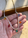 Colar Mini Cristais Coloridos Cores Vivas 45cm
