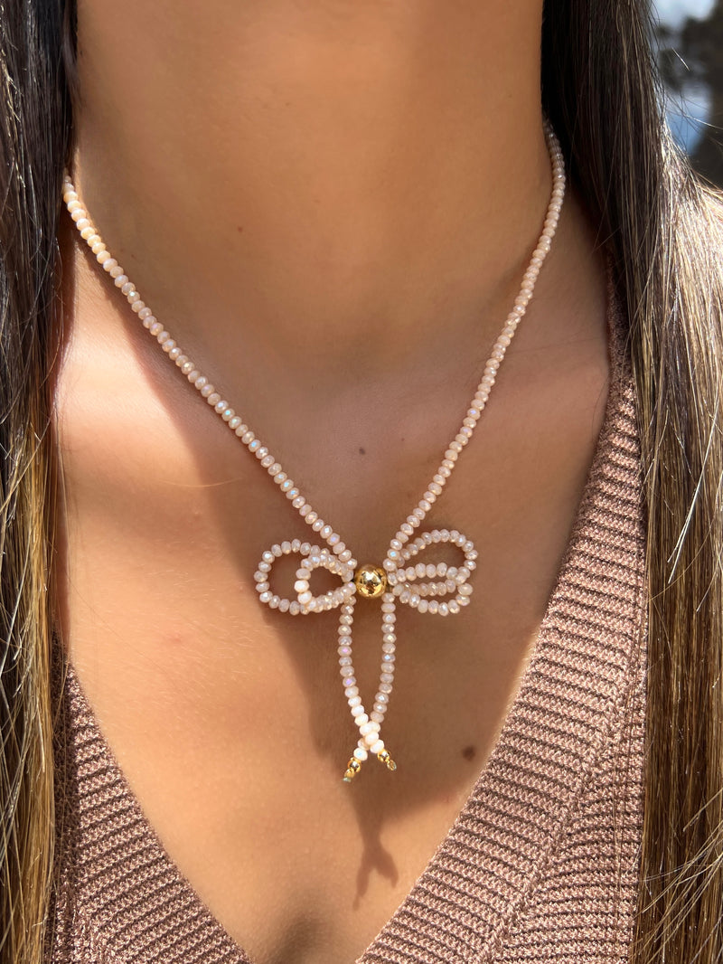 Colar Mini Laço Duplo Nude 40cm