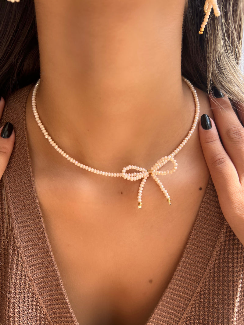 Choker Mini Laço Nude 38 cm