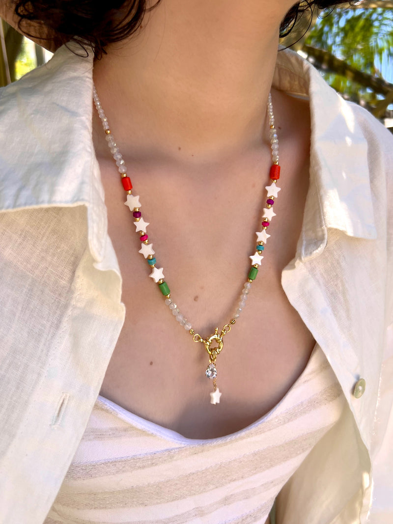 Última Peça!!! Colar Natalia Estrelas E Mini Gota 50cm