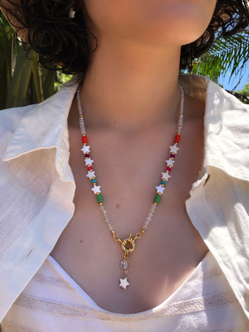 Última Peça!!! Colar Natalia Estrelas E Mini Gota 50cm