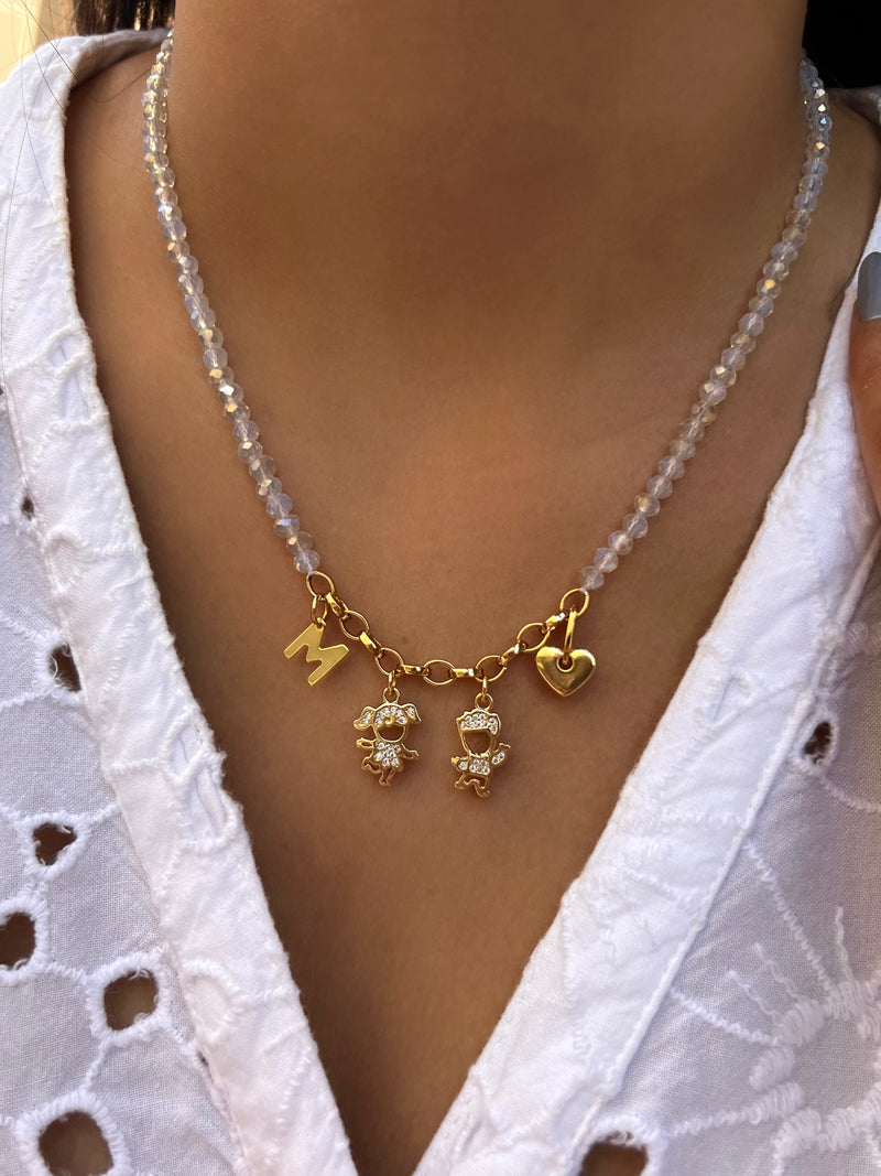 Colar Com 2 Filhos Cravejados Personalizado E Inicial 45cm