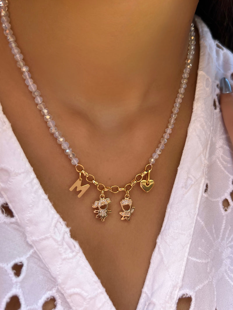 Colar Com 2 Filhos Cravejados Personalizado E Inicial 45cm