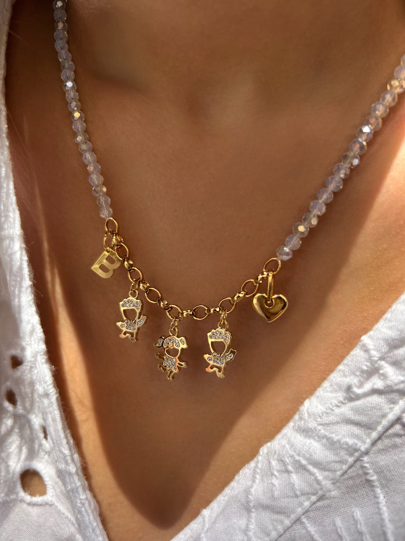 Colar Com 3 Filhos Cravejados Personalizado E Inicial 45cm