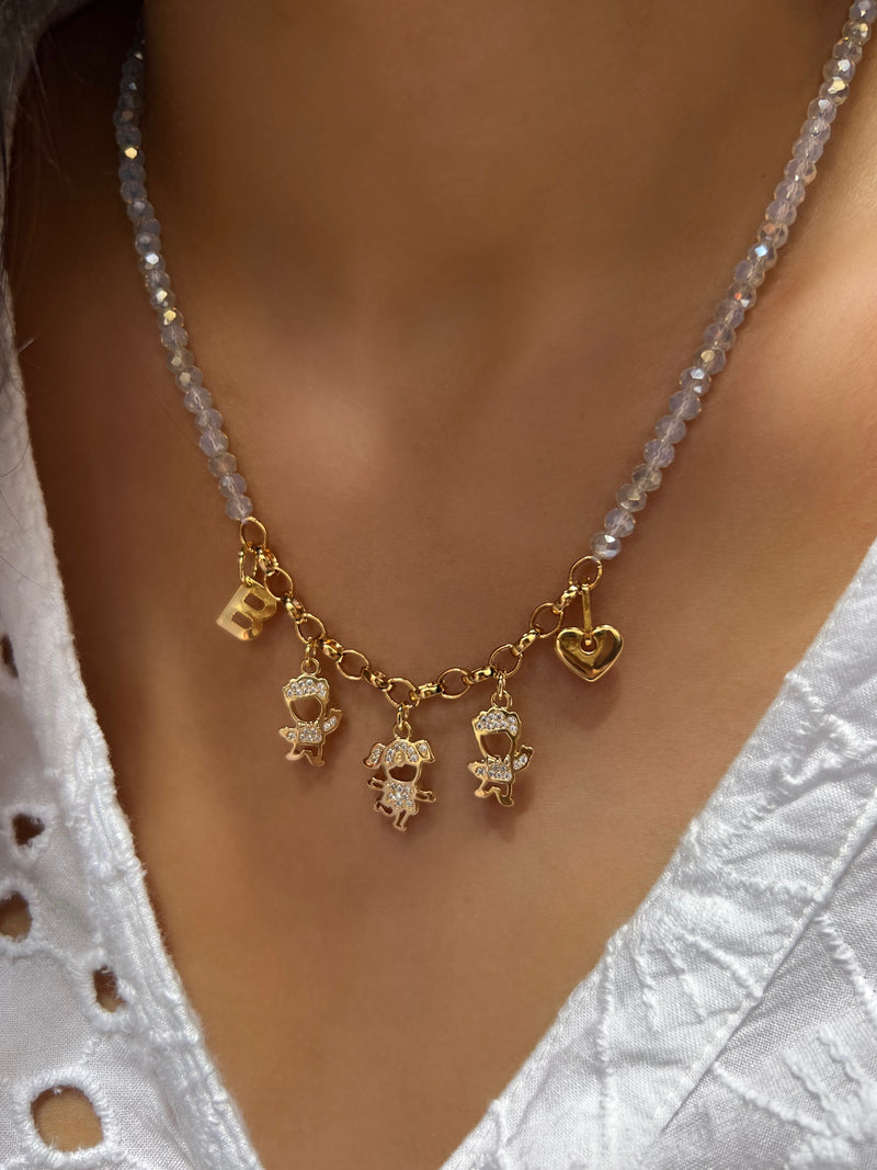 Colar Com 3 Filhos Cravejados Personalizado E Inicial 45cm