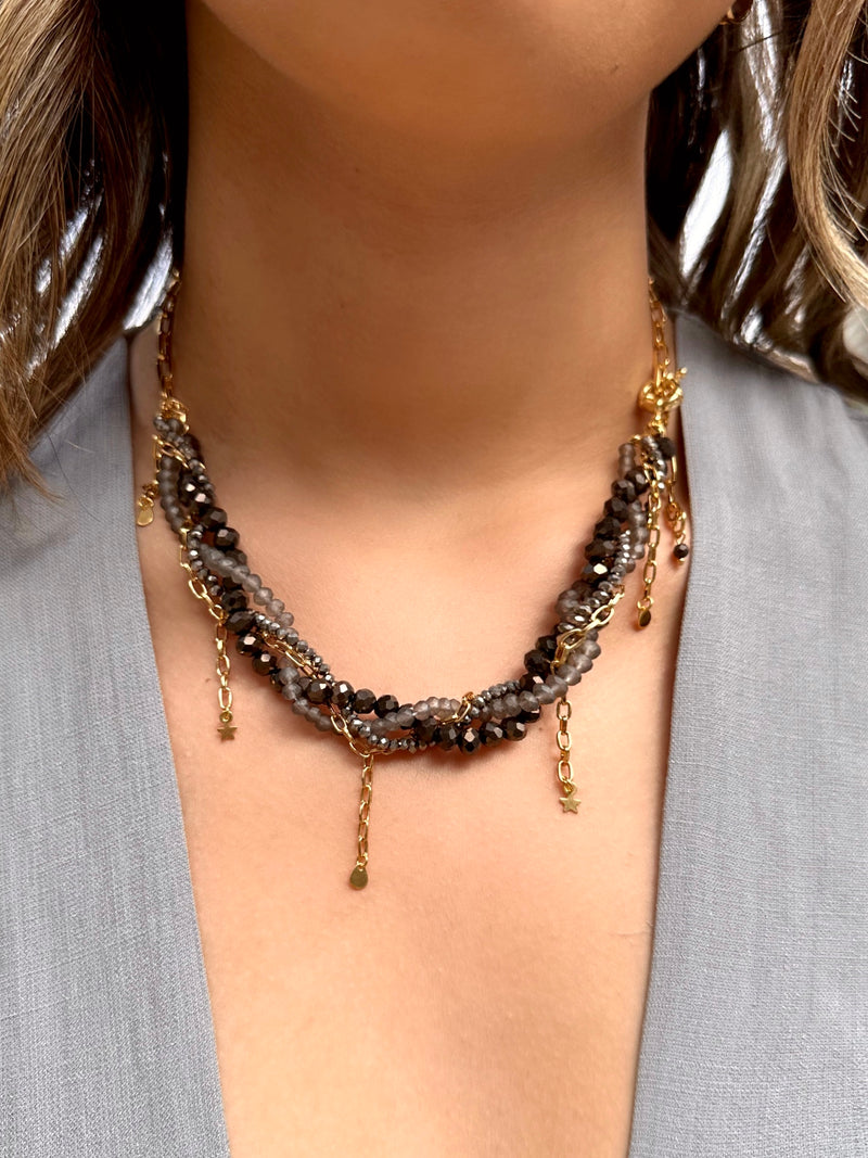 Colar Rebeca New Cristais Grafite 55cm