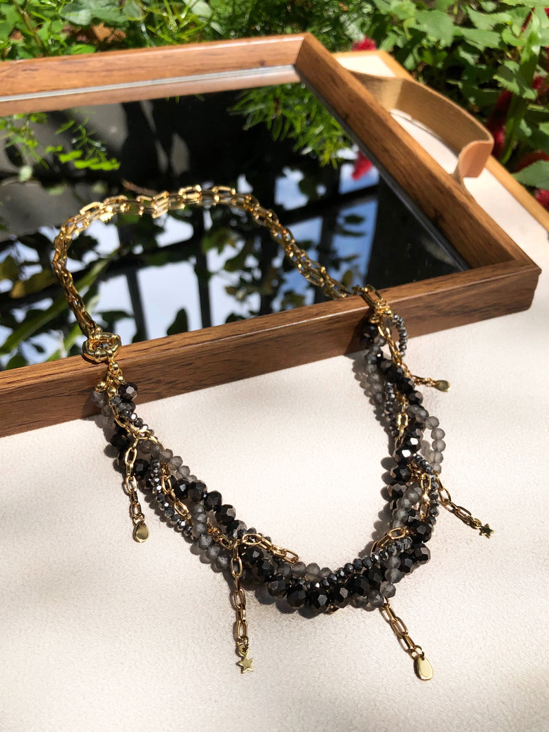 Colar Rebeca New Cristais Grafite 55cm