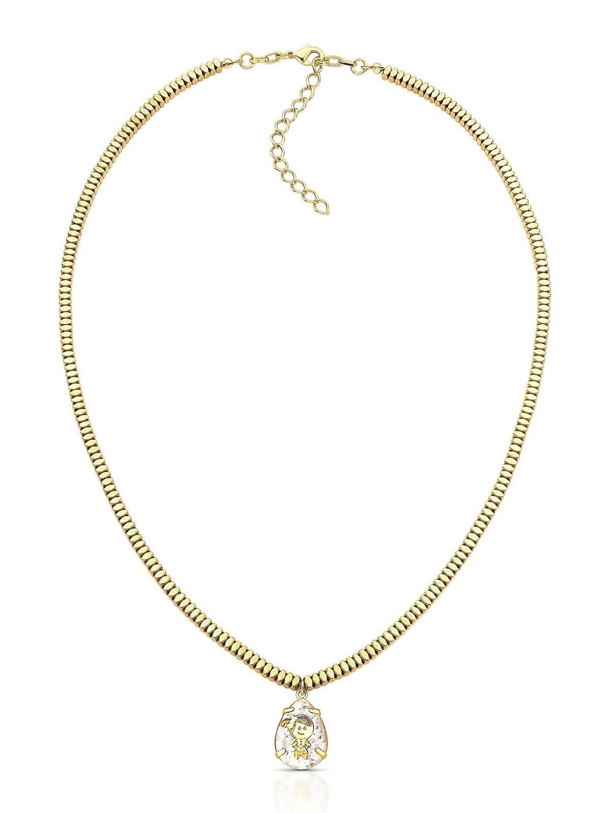 Colar 1 Filho Hematita Banho Ouro Pin Cristal 45cm