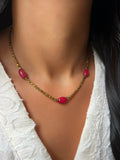 Colar Hematita Com 3 Pedras Jade Rubi 42cm