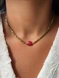 Colar Hematita Com Pedra Natural Jade Rubi 40cm