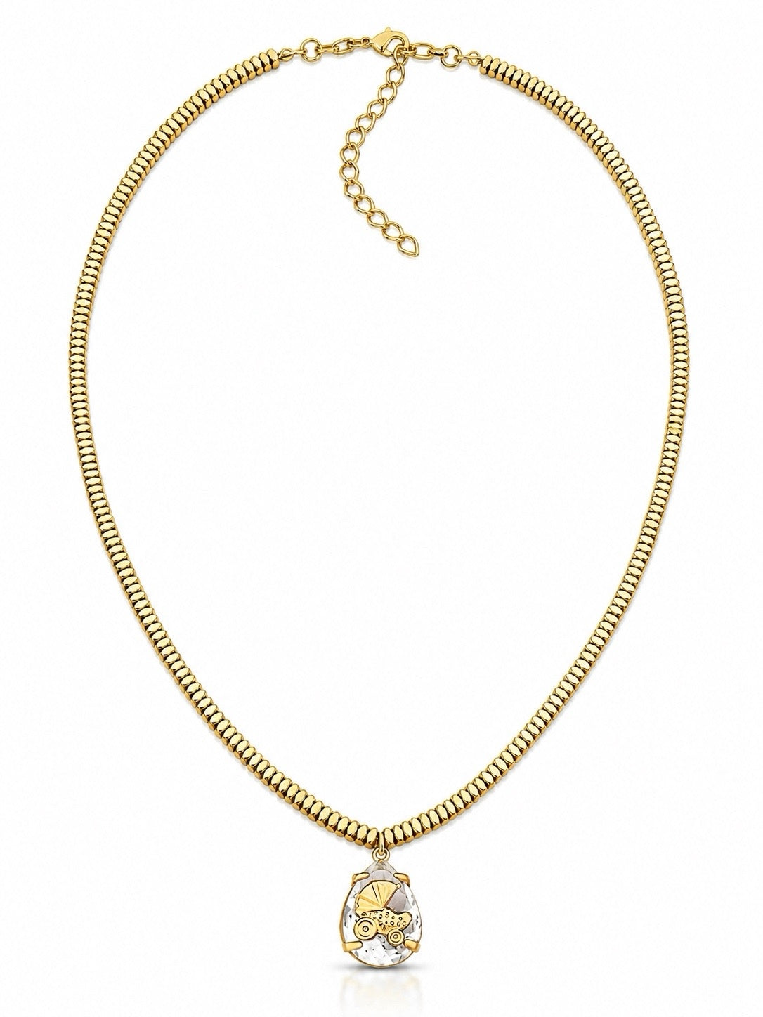 Colar Hematitas Banho Ouro Com Pin Cristal Personalizável 45cm