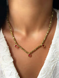 Colar Hematitas Com 3 Gotas Cristal Cor Rubi 45cm