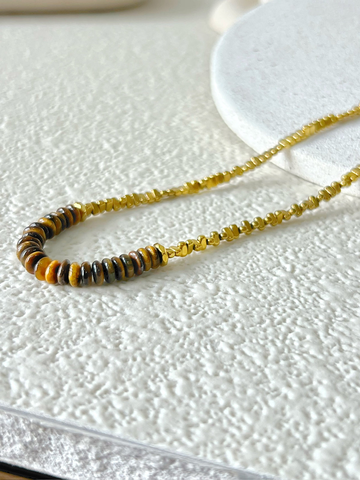 Colar Hematitas Com Discos Olho de Tigre 42cm