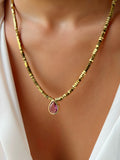 Colar Hematitas Com Gota Cristal Cor Ametista 50cm