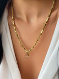 Colar Hematitas Com Gota Cristal Cor Marrom 50cm