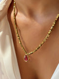 Colar Hematitas Com Gota Cristal Cor Rubi 50cm