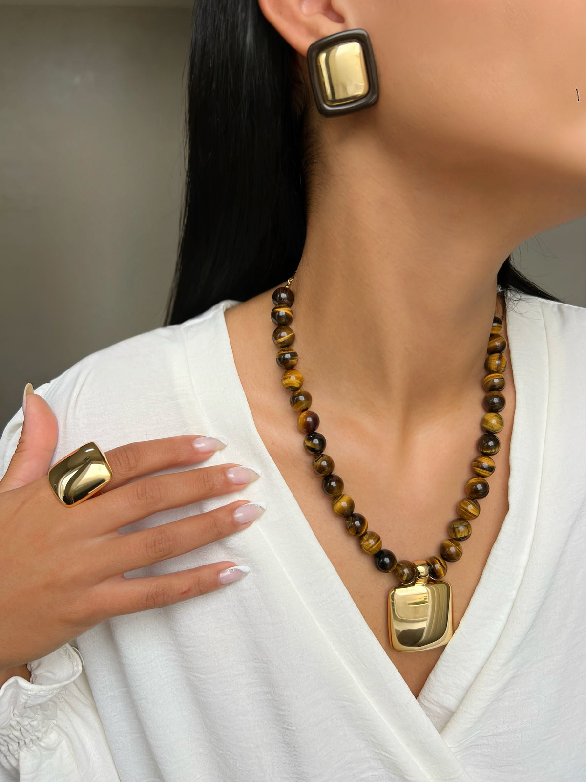 Conjunto Siena Pedras Naturais Olho de Tigre