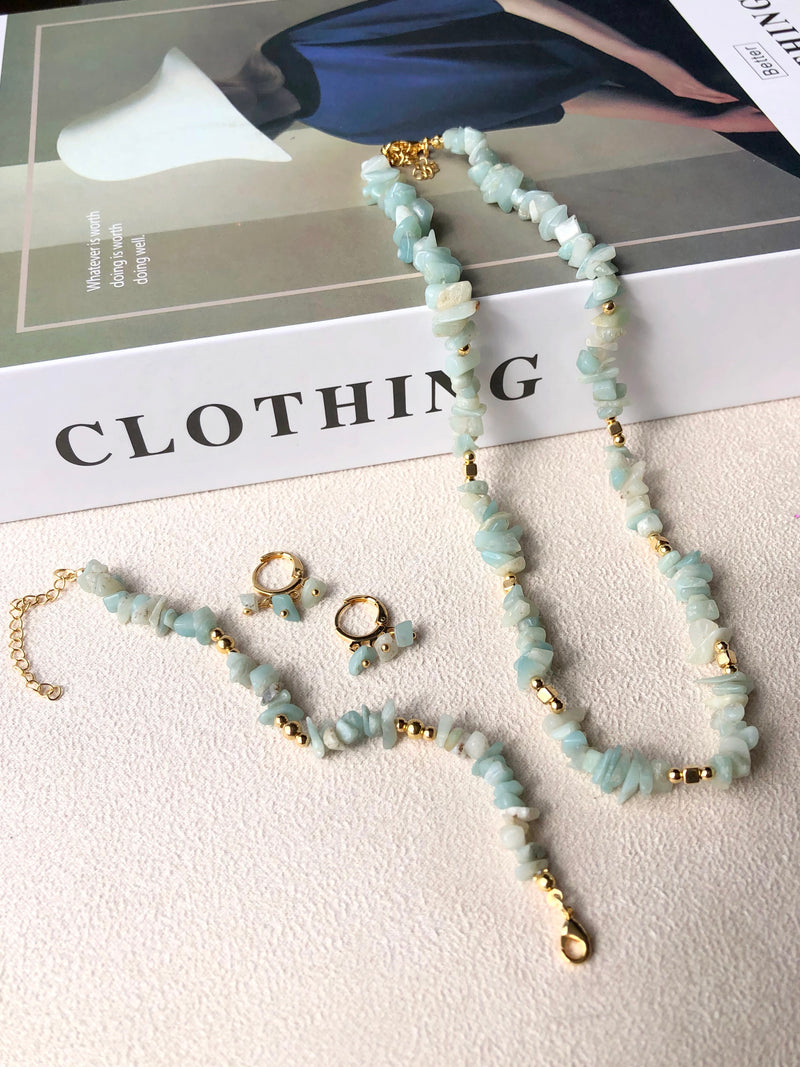 Conjunto De Três Peças Cascalho Amazonita