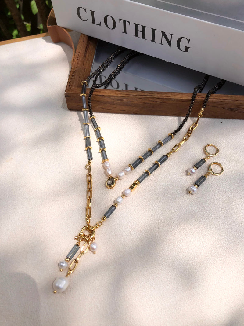 Conjunto De Colares Isabela Cristais Lapidados Cinza