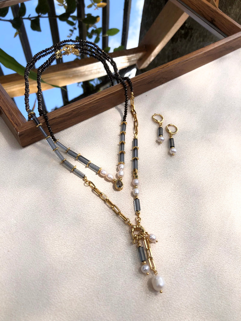 Conjunto De Colares Isabela Cristais Lapidados Cinza