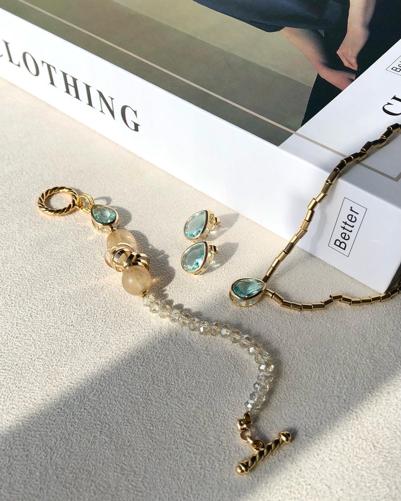 Conjunto Diana Água Marinha Com Pulseira