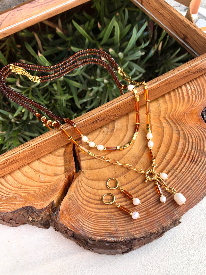 Conjunto Isabela Cristais Lapidados Marrom