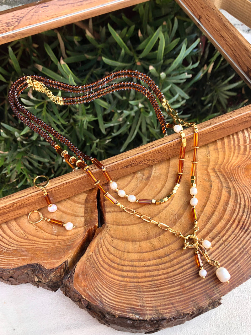 Conjunto Isabela Cristais Lapidados Marrom