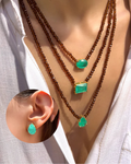 Conjunto De Brinco e Três Colares Cristais Marrom Com Pedras Paraíba Fusion