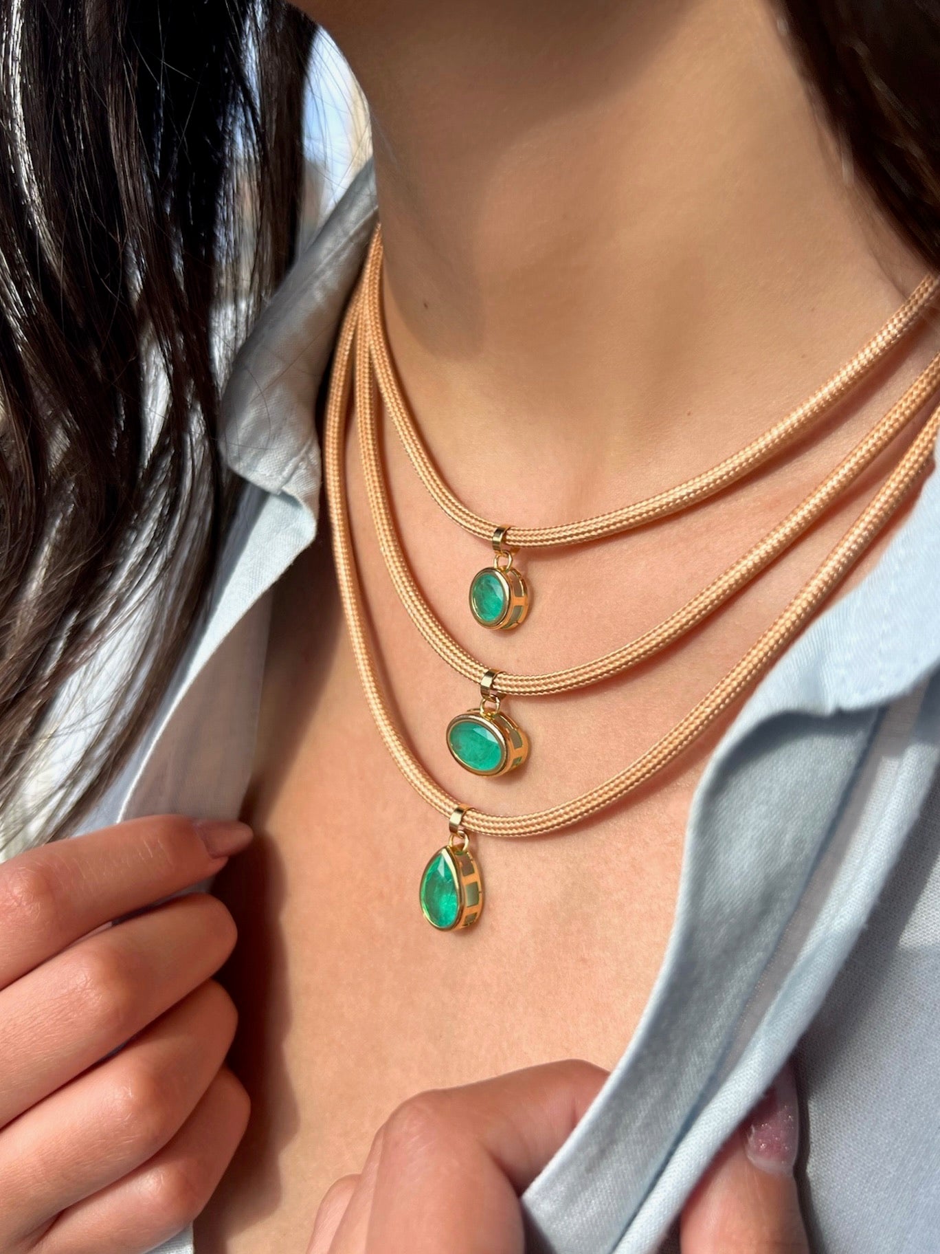Conjunto De Três Colares Cordão Paraíba Fusion