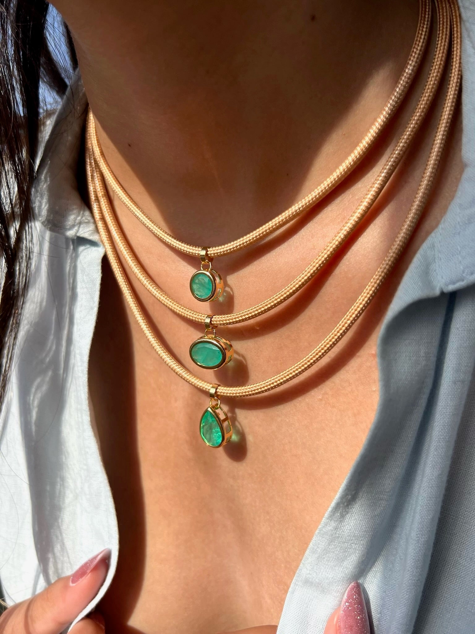Conjunto De Três Colares Cordão Paraíba Fusion
