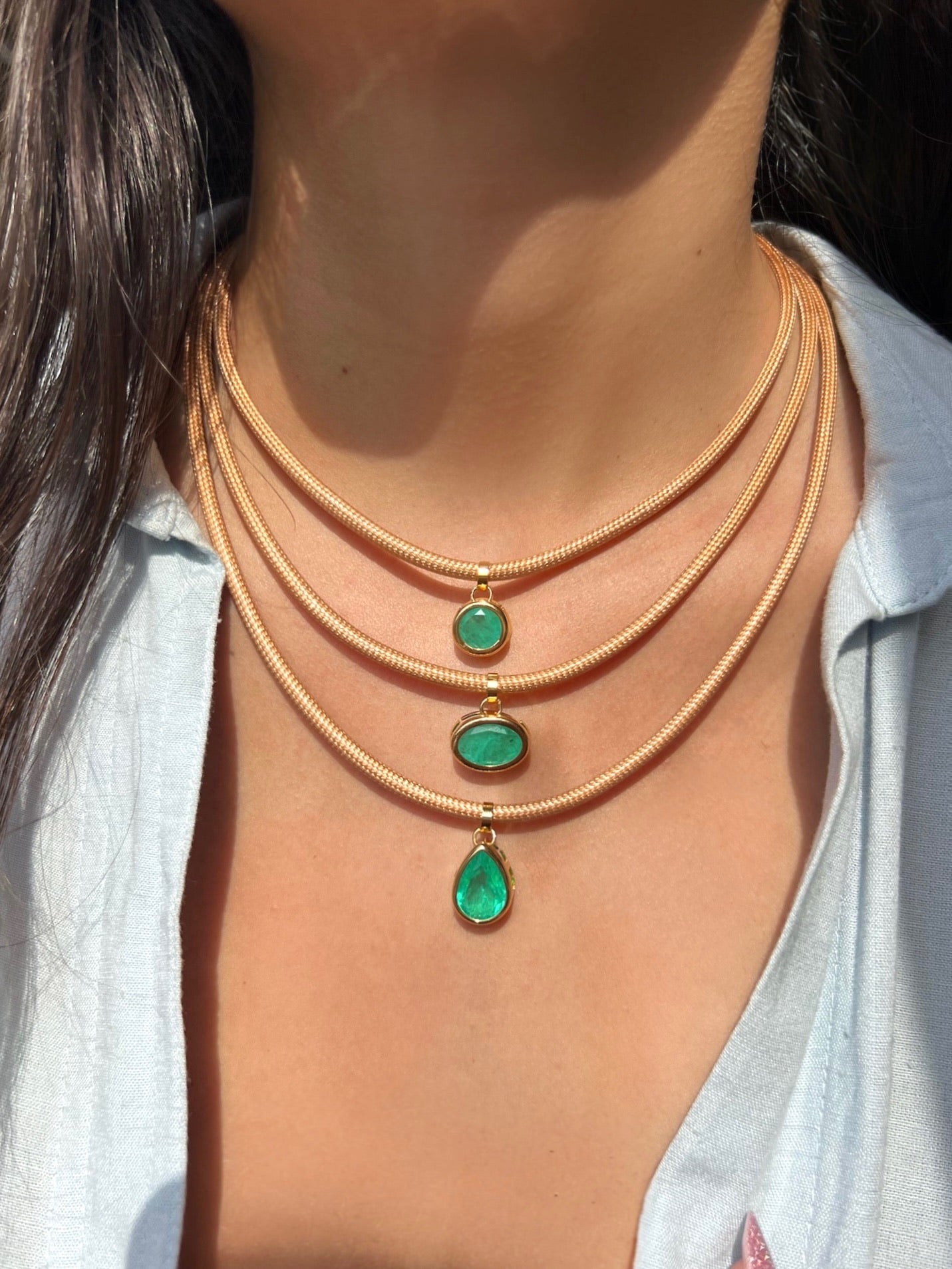 Conjunto De Três Colares Cordão Paraíba Fusion
