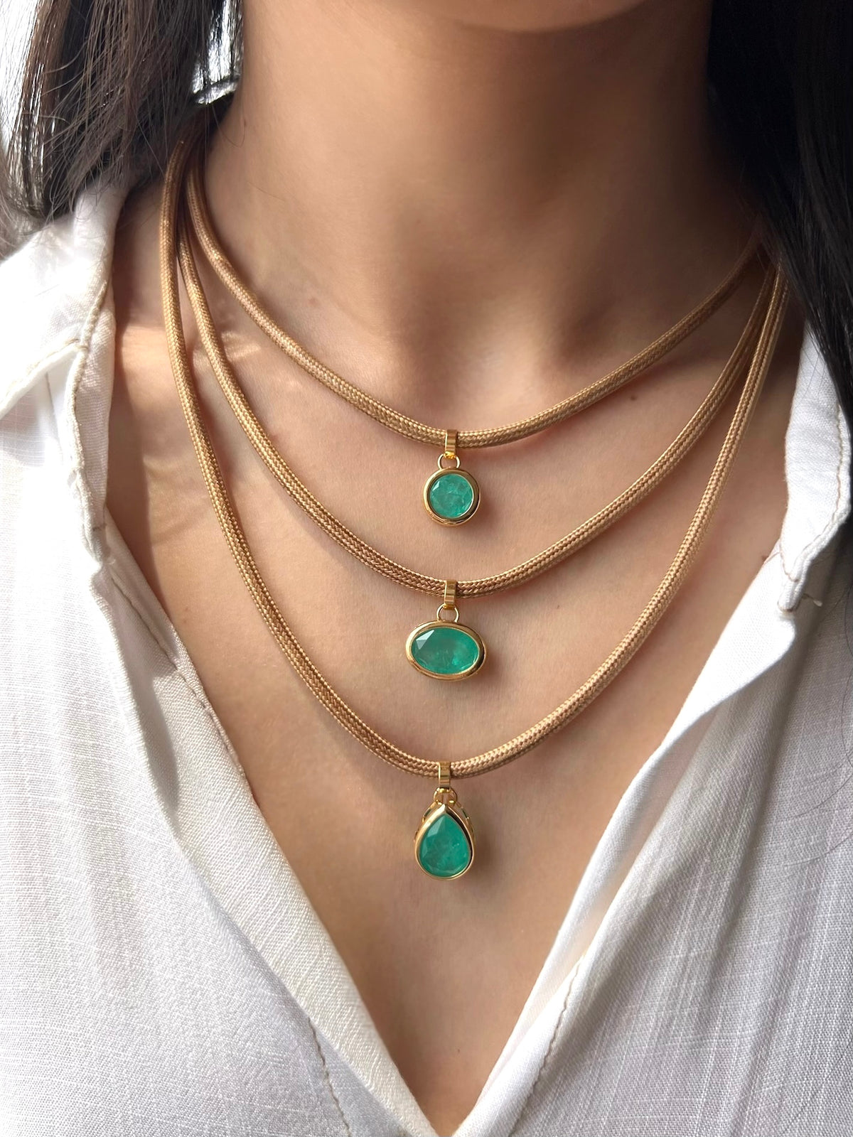 Conjunto De Três Colares Cordão Paraíba Fusion