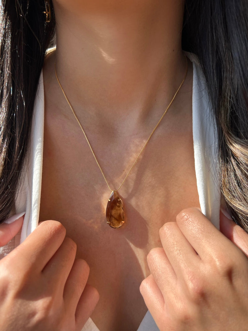 Colar Pedra Gota Cor Marrom