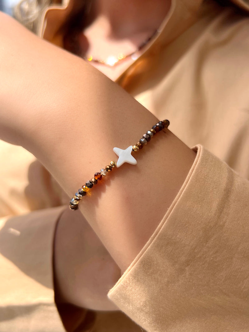 Pulseira Lais Cristais Mix Marrom E Estrela Madrepérola 16cm