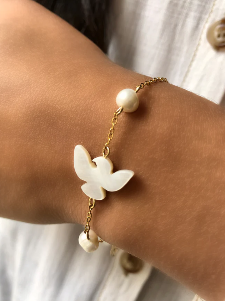 Pulseira Bruna Pérolas E Espírito Santo Madrepérola 16cm