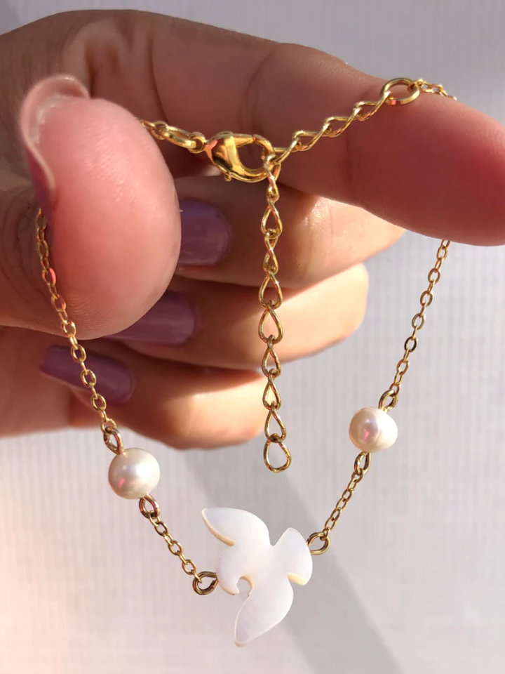 Pulseira Bruna Pérolas E Espírito Santo Madrepérola 16cm