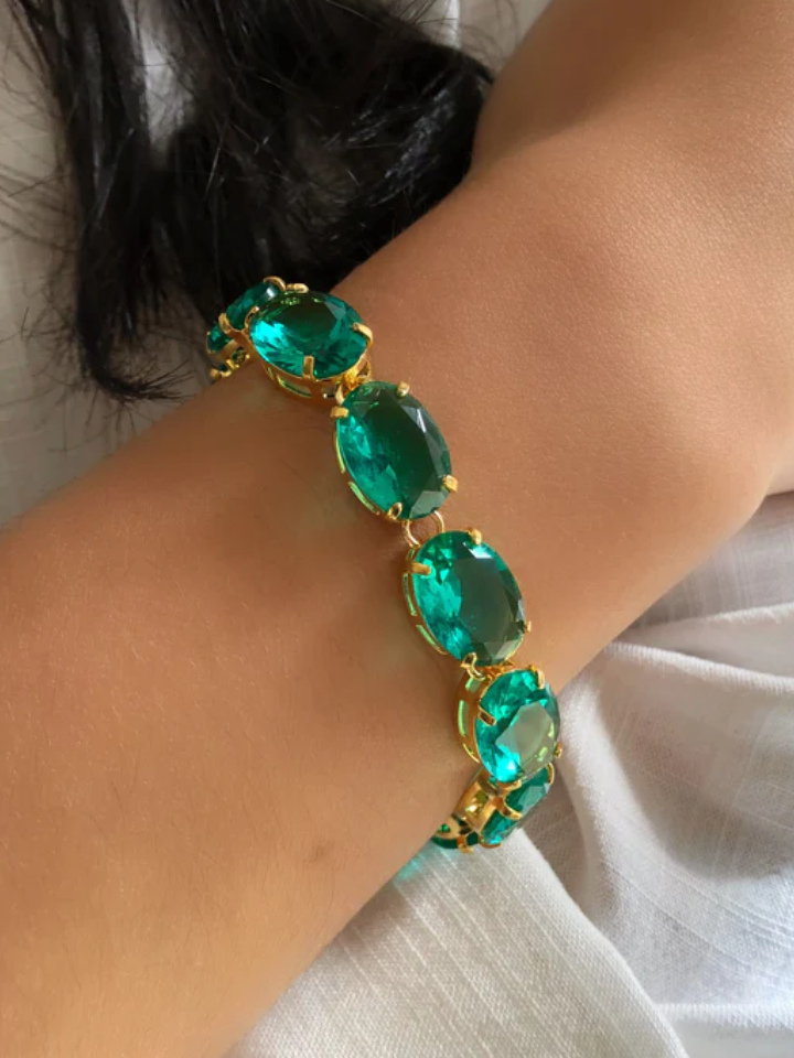 Pulseira Riviera Ovais Cor Turmalina Paraíba E Fecho Bóia 18cm
