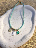 Colar Cordão Torcido Azul Com Peixe Madrepérola E Micro Zircônia