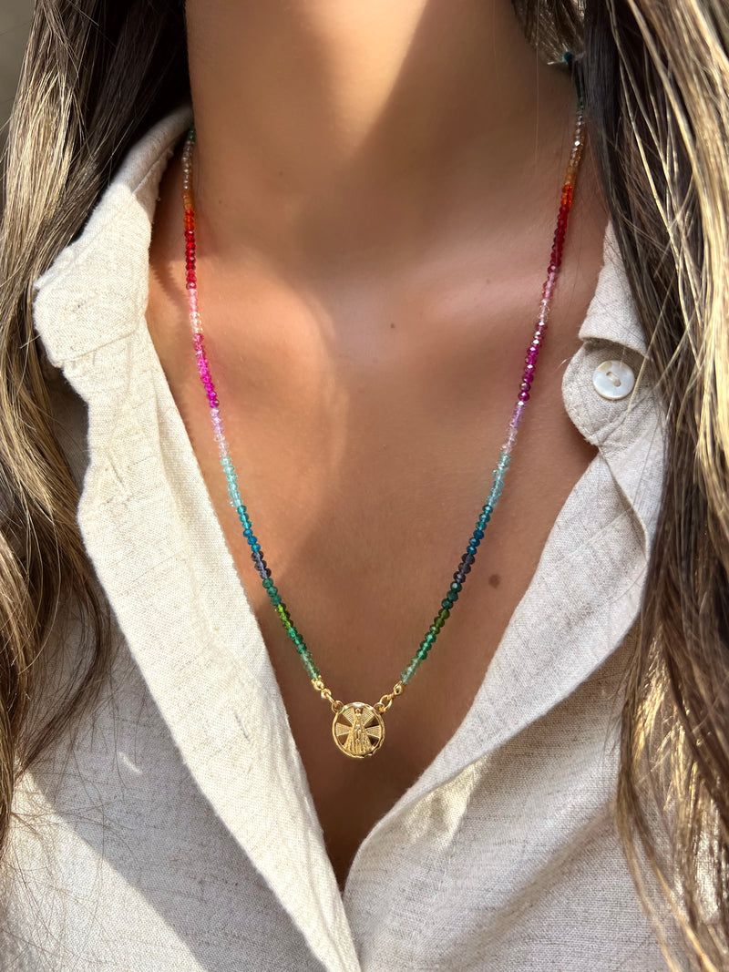 Escapulário Medalha Nossa Senhora Aparecida Cristais Lapidados Cores Preciosa 70cm