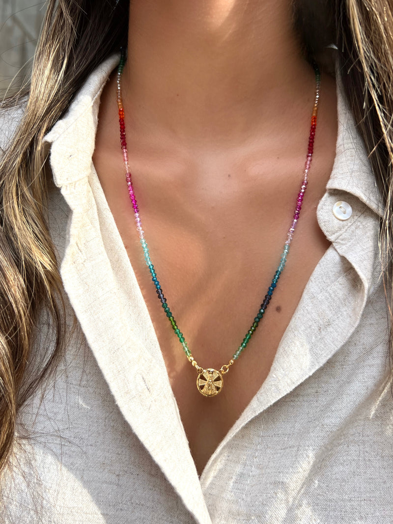 Escapulário Medalha Nossa Senhora Aparecida Cristais Lapidados Cores Preciosa 70cm