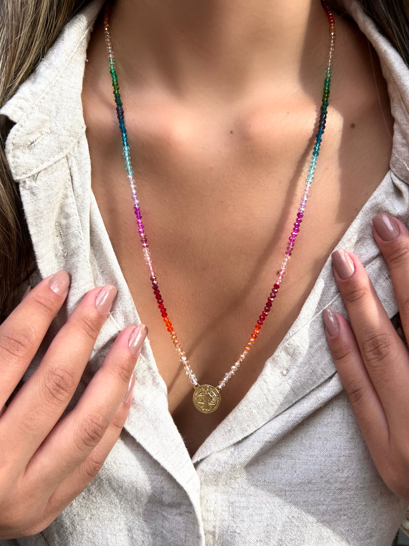 Escapulário Medalha São Bento Cristais Lapidados Cores Preciosa 70cm