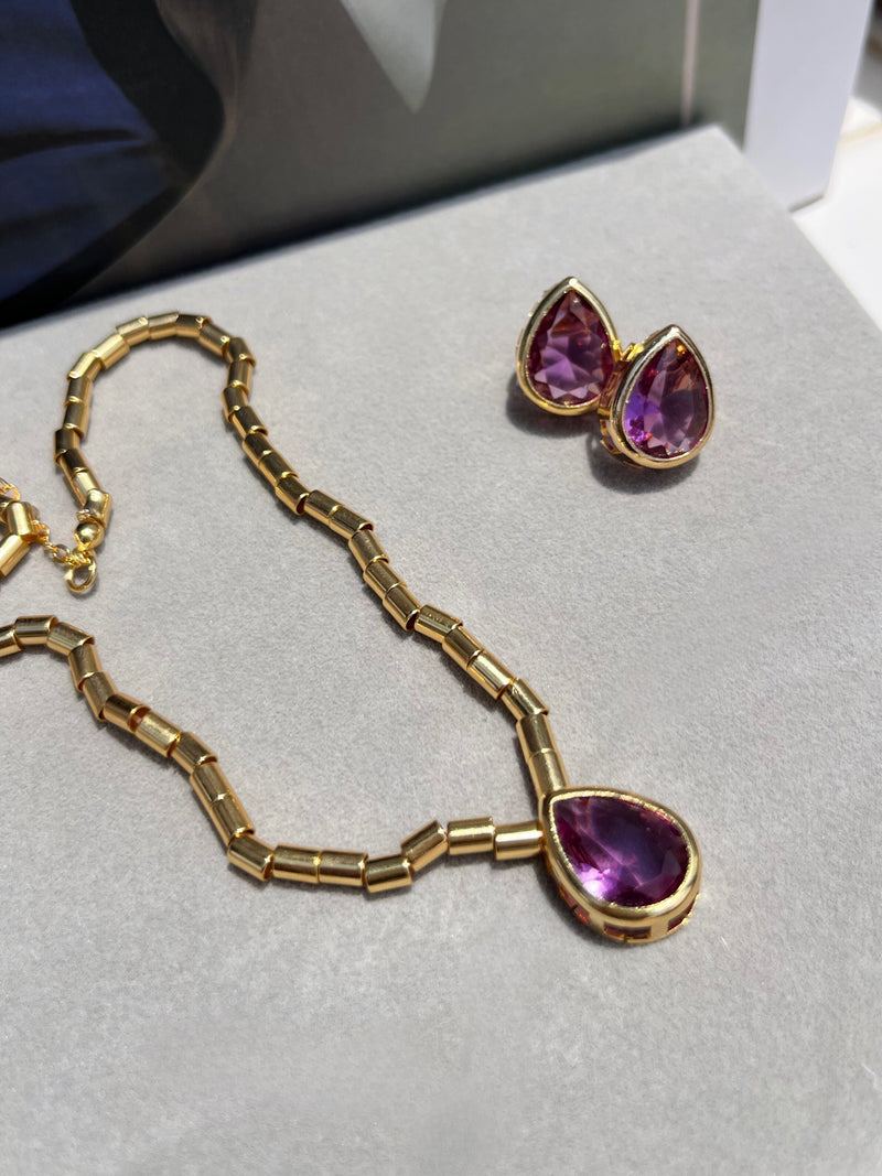 Conjunto Colar e Par De Brincos Diana Ametista