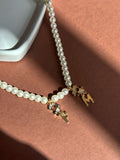 Colar 2 Filhos Cravejados Com Pérolas+ Iniciais  45CM