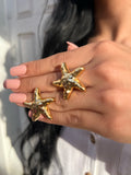 Par De Brincos Estrela Martelada Banho Ouro 18k